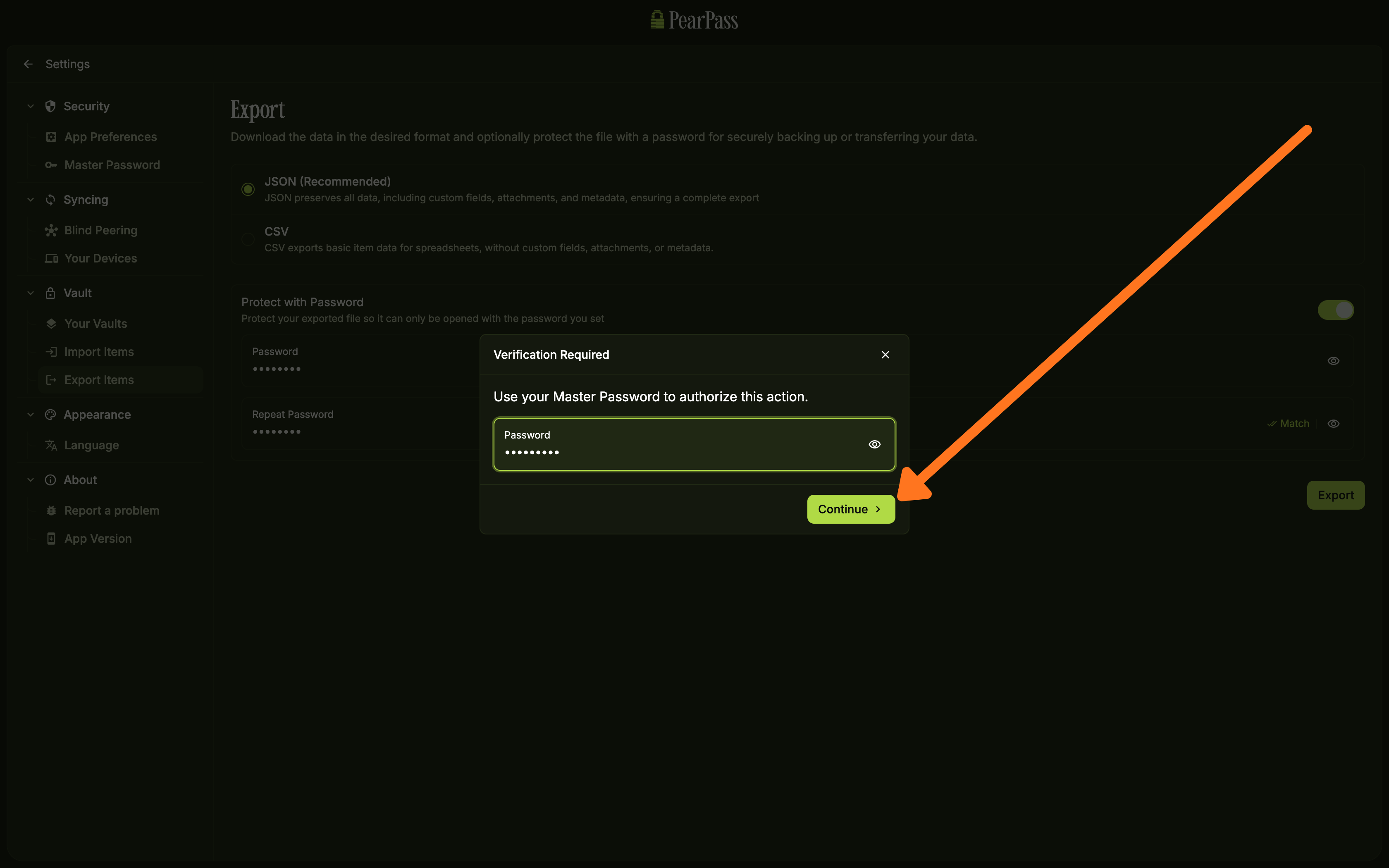 Confirm export